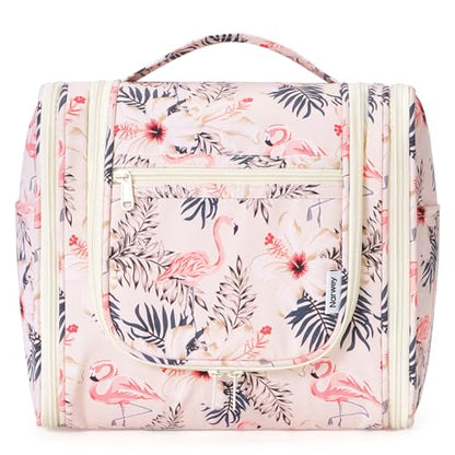 Narwey Large Hanging Travel Toiletry Bag for Women, Makeup Cosmetic Bag - color: B-Beige Bird, size: Large