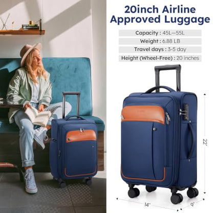 Softside Expandable Carry On Luggage, 20in Carry on Suitcase with Wheels - color: Blue