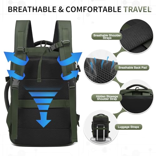 30L Lay Flat Travel Backpack for 16 Inch Laptop Carry On Green - color: Green