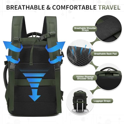 30L Lay Flat Travel Backpack for 16 Inch Laptop Carry On Green - color: Green