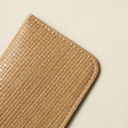 OLETHA Soft Glasses Case for Sunglasses, Readers & Eyeglasses, 2 Pack | Aesthetic slim faux leather pouch also fit eyeglasses; slip into a purse or handbag; microfiber cushion against scratches - color: Raffia-embossed, Wheat