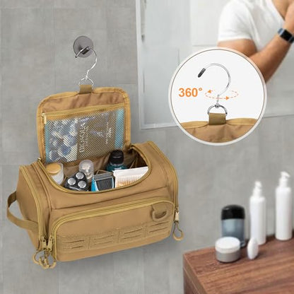 Tactical Toiletry Bag for Men, Hanging Hygiene Bag, Travel Dopp Kit - color: Khaki