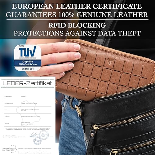 RFID Leather Wallet for Women, Genuine RFID Leather Card Holder - color: Cognac