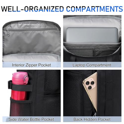 Kasqo Rolltop Backpack, 26L-33L Expandable 15.6” Laptop Backpack for Travel - color: Black