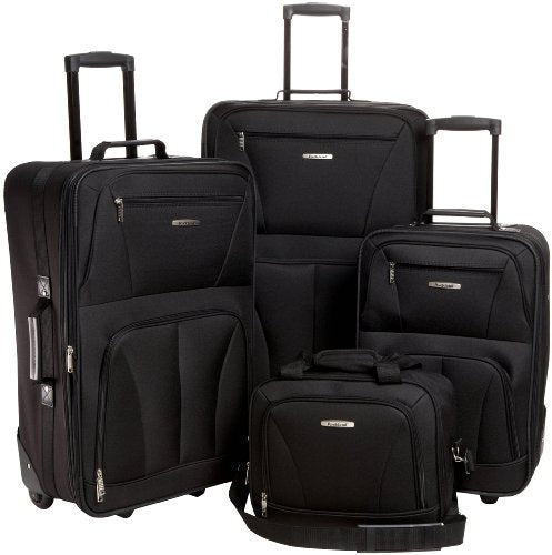 Rockland Fashion Softside 4 Piece Luggage Set, Expandable, (14" Tote/19"/24"/28"), Black - color: Black, size: 4 Piece (28"/24"/19"/14" Tote)
