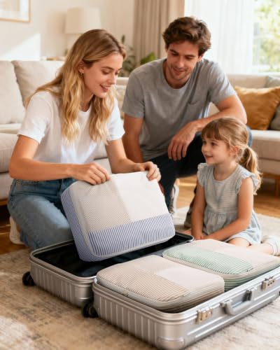 Narwey Packing Cubes for Travel, Luggage Organizer Bags for Women Kids - color: Stripe Combined