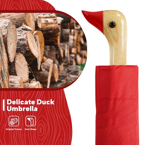 Cute Duck Umbrella Travel Size Compact Umbrella Rain Sun for Girls Gift - color: 03.Red