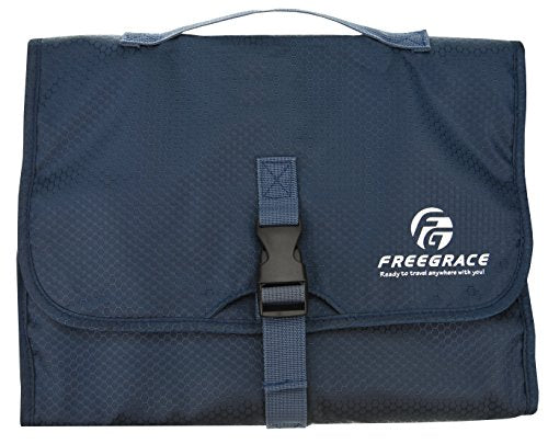 Freegrace 여행용 프리미엄 걸이식 세면도구 가방 - 화장품, 주얼리, 세면 용품, 메이크업 및 액세서리 보관 정리함 가방, 여성 및 남성용 대형 사이즈 - color: 다크 블루