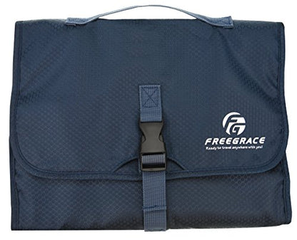Freegrace 여행용 프리미엄 걸이식 세면도구 가방 - 화장품, 주얼리, 세면 용품, 메이크업 및 액세서리 보관 정리함 가방, 여성 및 남성용 대형 사이즈 - color: 다크 블루