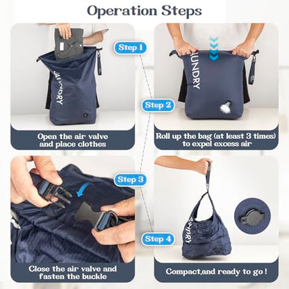 Travel Laundry Bag, Vacuum Compression Dirty Clothes Travel Bag - color: Navy Blue, size: Medium