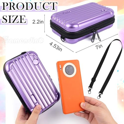 Framendino, Purple Hard Shell Cosmetics Case Carrying Bag for Toiletry Mini Cross Body with Detachable Grip Rope and Shoulder Strap Women - color: Purple
