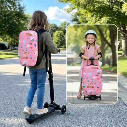 4-in-1 Detachable Scooter Luggage for Kids, Foldable Ride-On Suitcase - color: Pink