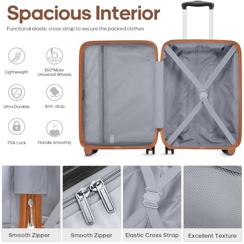Carry On Luggage 22x14x9 Airline Approved, 3 Piece Set with Backpack - color: Black, size: 3 piece set (20inch)