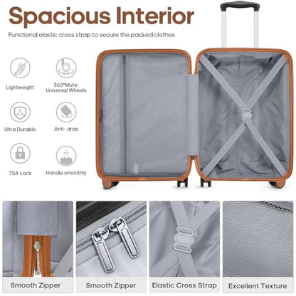 Carry On Luggage 22x14x9 Airline Approved, 3 Piece Set with Backpack - color: Off White, size: 3 piece set (20inch)
