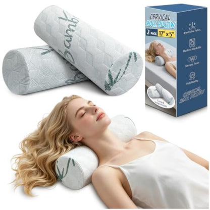 Cervical Roll Pillow, Cylinder Neck Pillow with Removable Washable Cover - size: 5x17in