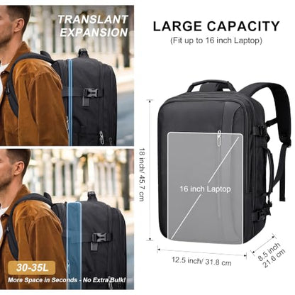 PIJUSHI Laptop Travel Backpack Carry On Flight Approved Fits 16 inch Laptop - color: Black