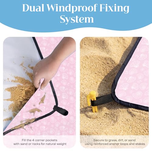 OIGAE Beach Blanket Waterproof Sandproof Oversized Beach Mat - color: Pink Sea Shells, size: 7x8 Ft (2～5 person)