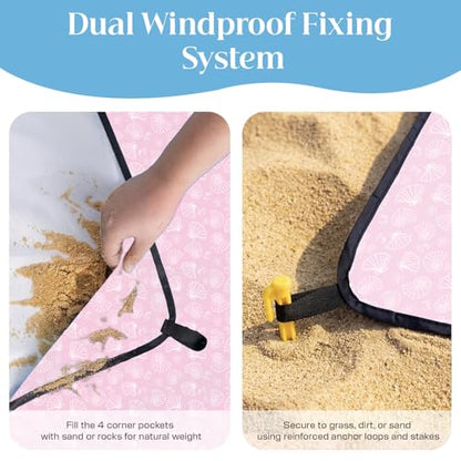 OIGAE Beach Blanket Waterproof Sandproof Oversized Beach Mat - color: Pink Sea Shells, size: 7x8 Ft (2～5 person)