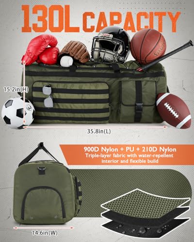 Gonex 130L Extra Large Duffel Bag, Convertible Travel Duffle - color: Army Green, size: 130L