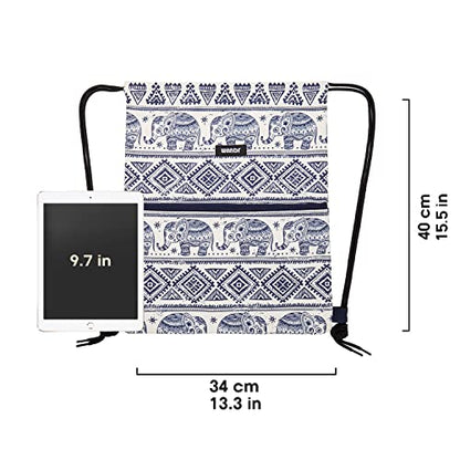 WANDF Drawstring Backpack, Gym Sackpack for Sports (Blue Elephant) - color: Blue Elephant