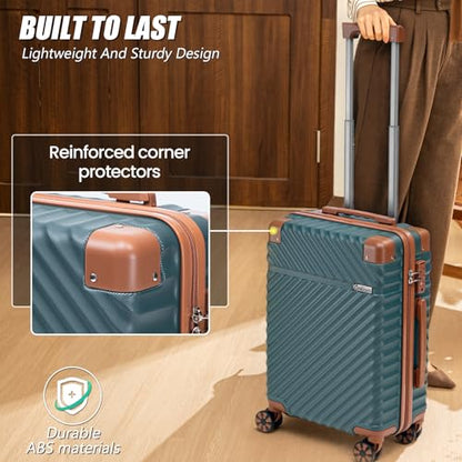 Cosbarn Carry On Luggage 22x14x9 Airline Approved,3 Piece Luggage Set - color: DarkGreen, size: 3 Piece Sets (20/BP/TB)