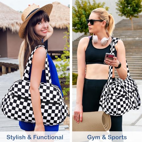 TOPDesign Travel Duffel Bag, Puffy Carry On Overnight, Gym Bag w/Wet Pocket - color: Checkerboard
