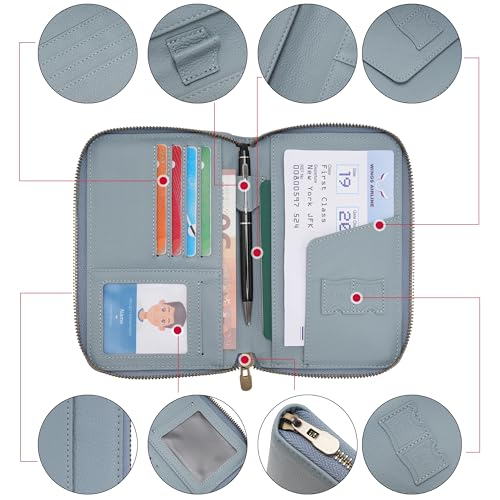 Leather Zipper Passport Wallet Holder Travel Essentials with RFID Blocking - color: Blue
