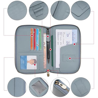 Leather Zipper Passport Wallet Holder Travel Essentials with RFID Blocking - color: Blue