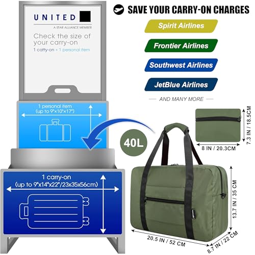 Duffle Bag for Travel Foldable Personal Item Travel Bag, 40L, Army Green - color: Army green, size: 40L