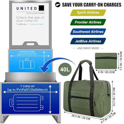 Duffle Bag for Travel Foldable Personal Item Travel Bag, 40L, Army Green - color: Army green, size: 40L