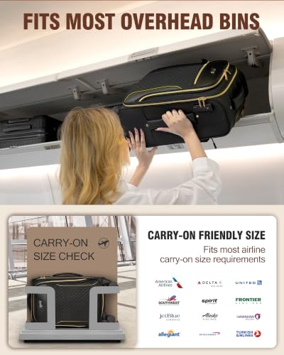 Carry On Luggage 22x14x9 Airline Approved, 20" Softside Suitcase for Travel - color: Black