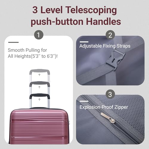 Rosamo 4 Piece PP Hardside Expandable Luggage Set - Lightweight 29/25/21/16 Inch Spinner Suitcase with TSA Lock & Telescoping Handle, Durable Travel Luggage - color: WineRed