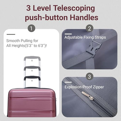 Rosamo 4 Piece PP Hardside Expandable Luggage Set - Lightweight 29/25/21/16 Inch Spinner Suitcase with TSA Lock & Telescoping Handle, Durable Travel Luggage - color: WineRed