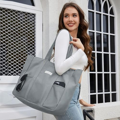 HOMESPON Large Canvas Tote Bag, Magnetic Work Laptop Pack for Women - color: Grey