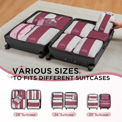 OlarHike 10 Set Compression Packing Cubes for Travel Essentials,Compressible Expandable Space Saver Bags for Organizing Clothes,Luggage Suitcase Garment Bags with Over 1000 pcs Mesh Holes(Wine Red) - color: Wine Red