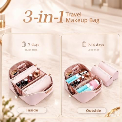 3-in-1 Large Travel Makeup Bag Organizer for Women - color: B09-White