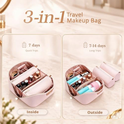 3-in-1 Large Travel Makeup Bag Organizer for Women - color: B09-White