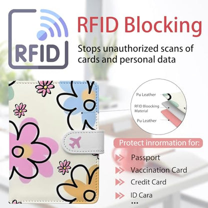 Passport Holder, Cute Travel Wallet Cover with RFID Blocking,flower - color: N-Petal
