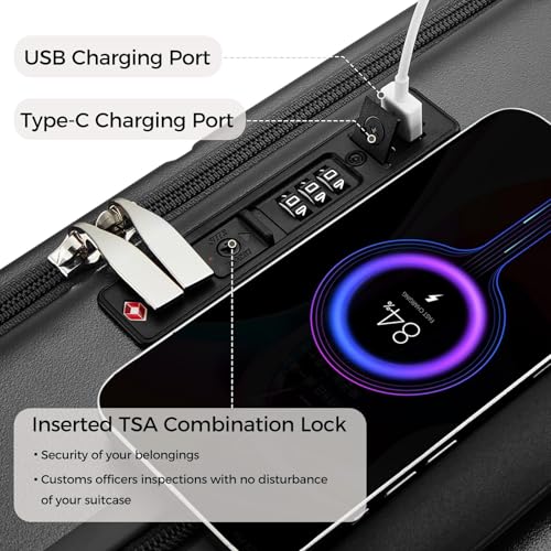 Carry on Luggage Expandable Travel Luggage Top Opening Suitcase with TSA Lock and Usb Built in,Lightweight Rolling Suitcases with Spinner Wheels,PC Hard Shell Suitcases