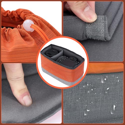 Koolertron Waterproof Shockproof Camera Bag Insert with Adjustable Dividers - color: Tangerine