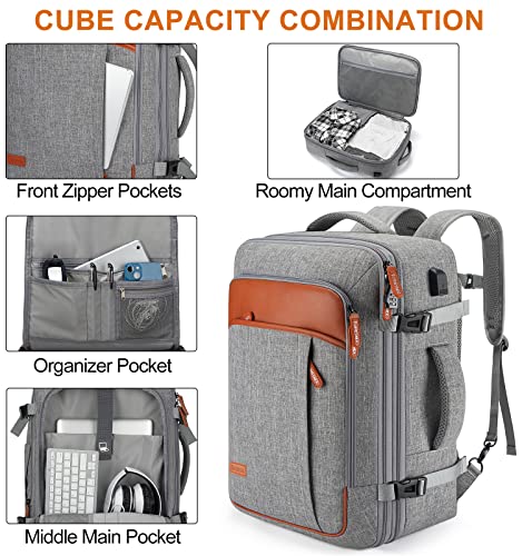 Lumesner 18" Expandable Carry On Travel Backpack With 4 Packing Cubes - color: Grey, size: 18 inches