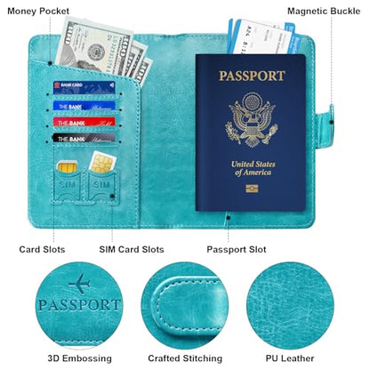Passport Holder for Travel Essentials Wallet Cover Case Women Men Gift - color: D-Turquoise