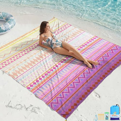Beach Blanket Waterproof Sandproof 78''X81''/78''X110'' Large Beach Towel - color: Pink Boho, size: 78''X81"