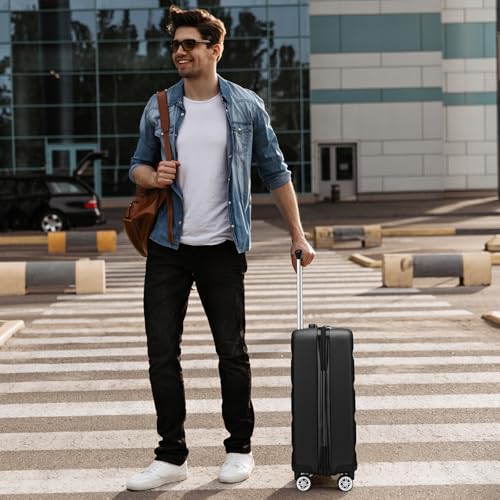 Kono Carry On Luggage 22x14x9 Airline Approved Lightweight Small Travel Suitcase with Spinner Wheels Hard Shell TSA Carry-On Black - color: Black, size: Carry-On 20 Inch