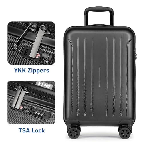 KYME Carry on luggage 22x14x9 Airline Approved Hardshell Suitcase,20",Black - color: Black, size: 20" Carry On