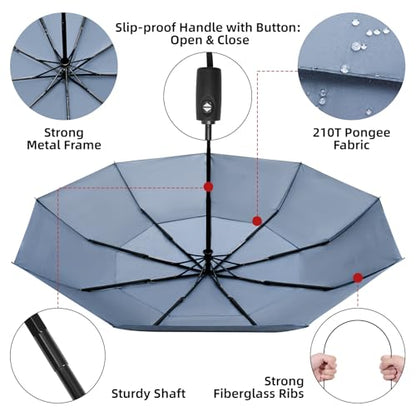 TradMall Travel Umbrella 42/45 Inches Double Vented Canopy - color: Gray, size: 45 Inches