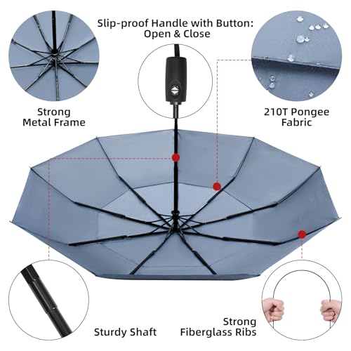 TradMall Travel Umbrella 42/45 Inches Double Vented Canopy - color: Gray, size: 42 Inches