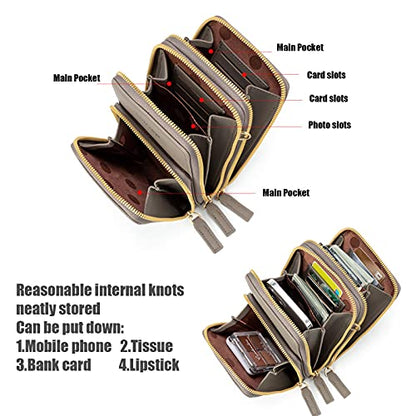 myfriday Small Cell Phone Crossbody Bag, Multi-pocket & 6 Card Slots - color: C-grey