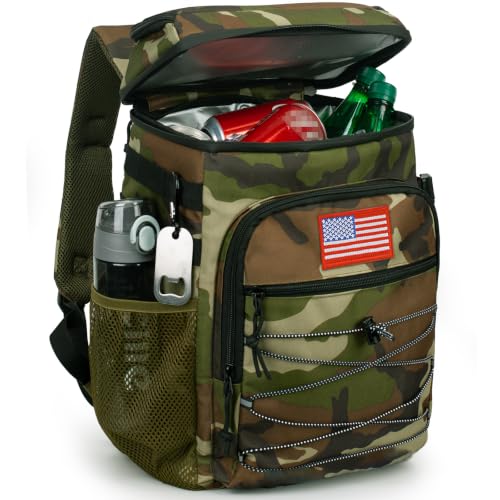 25L Insulated Cooler Backpack Water-Resistant Molle Cooler Bag for Camping - color: Camo Green