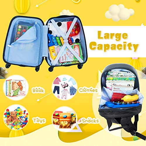 GYMAX Kids Carry On Luggage Set, 12" & 16" 2PCS Rolling Suitcase - color: Monster